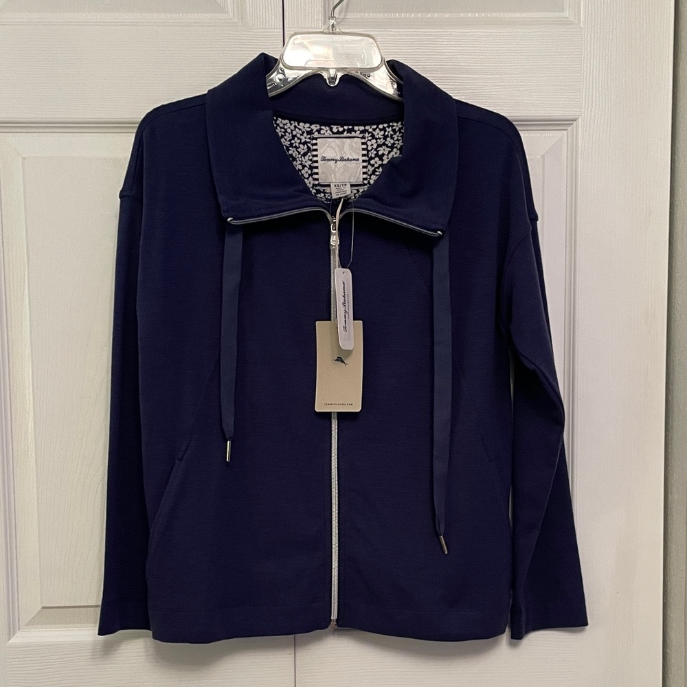 NWT TOMMY BAHAMA Beachy Bay Full Zip Island Navy Color Jacket with Pockets